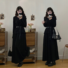 批发实拍大码女装胖mm<b class='q'>春</b>季穿搭一整套慵懒风宽松上衣半身裙遮肉两件套