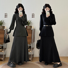 批发实拍<b class='q'>大码</b>女装胖mm秋冬半高领灯笼袖收腰毛衣半身裙气质显瘦两件套