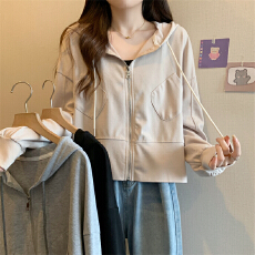 批发实拍大码女装胖mm2026秋季设计感拉链连帽开衫外套宽松<b class='q'>休闲</b>短上衣