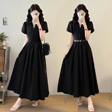 批发实拍大码女装胖mm夏季V领泡泡短袖拼接气质收腰显瘦<b class='q'>赫本</b><b class='q'>风</b>连衣裙