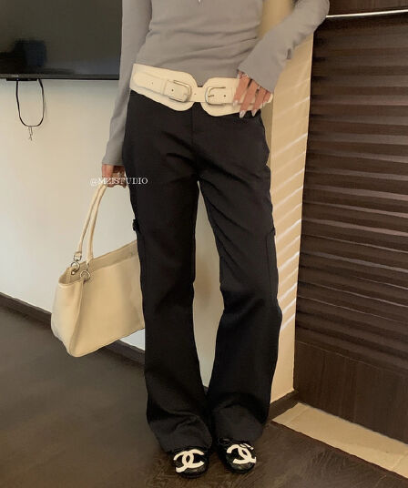 가을 한국 스타일 면 센스 넓은 다리 주머니 루즈핏 다용도 캐주얼 바지