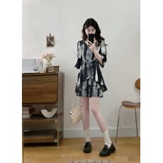 批发大码女装 实拍2026夏新款胖MM时尚显瘦水墨画套装洋气<b class='q'>雪纺</b><b class='q'>两件套</b>