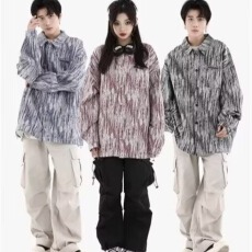 批发美式高级感情侣装秋季<b class='q'>衬衫</b>男女生小众设计感休闲国潮宽松潮牌<b class='q'>衬衣</b>