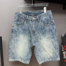 批发夏季宽松提花牛仔短裤男女生显瘦高街情侣休闲裤潮流百搭轻奢裤子