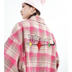 批发美式字母长袖衬衫日系港风情侣宽松衬衣男女同款潮流百搭休闲外套