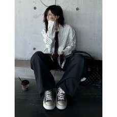 批发春夏泡泡纱条纹<b class='q'>衬衫</b>男女设计感正肩长袖<b class='q'>衬衣</b>情侣美式cleanfit薄款