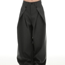 批发美式情侣打褶条纹老钱风西裤<b class='q'>男</b>女高级感宽松百搭阔腿休闲西装<b class='q'>裤子</b>