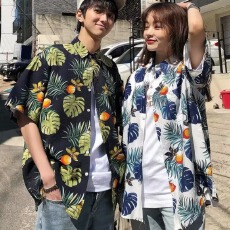 批发新款休闲短袖衬衫<b class='q'>男</b>女潮百搭薄款外套春夏情侣衬衣小众设计感上衣