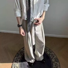 批发垂感绑带条纹阔腿裤男女宽松休闲裤百搭老钱风情侣剑道<b class='q'>西裤</b>拖地裤