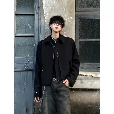 批发美式cleanfit垫肩短款外套男女设计感小众高级感痞帅情侣正肩<b class='q'>夹克</b>