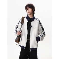 批发美式<b class='q'>休闲</b>条纹夹克男女春秋高街潮牌刺绣棒球服复古情侣运动外套