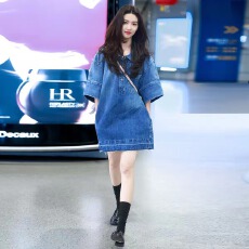 批发章若楠同款棉质牛仔连衣裙遮肉休闲宽松中袖<b class='q'>牛仔裙</b>子2026春夏短裙