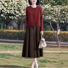 批发设计感<b class='q'>不规则</b>新中式盘扣<b class='q'>针织衫</b>上衣女2025春秋新款气质半身裙套装