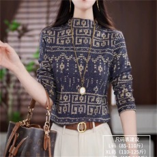 批发高档中老年半高领<b class='q'>宽松</b>印花亮片<b class='q'>长袖</b>打底衫冬季弹力单穿内搭上衣