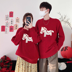 批发官图新年红色<b class='q'>情侣装</b>冬装毛衣女2026新款圣诞马年本命年<b class='q'>时尚</b>针织衫