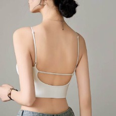 批发新品乳胶固定杯聚拢型冰丝无痕吊带背心女带胸垫<b class='q'>防走光</b>美背<b class='q'>文胸</b>