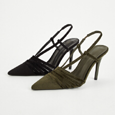 批发惠东代发女士尖头绒面高级设计时尚简约百搭细跟高跟凉鞋