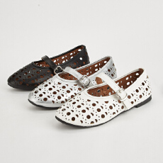 批发惠东代发女士镂空设计皮面时尚简约百搭舒适平底玛丽珍凉鞋