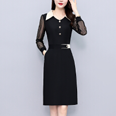 批发职场气质拼色镂空长袖大码女装胖mm胖妹妹<b class='q'>春</b>秋新款连衣裙子阔太太