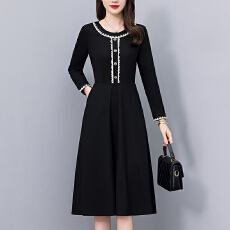 批发时尚洋气黑色中长款修身显瘦大码女装胖mm胖妹妹长袖连衣裙<b class='q'>春</b>秋季
