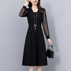 批发蕾丝镂空长袖修身中长款大码女装胖mm<b class='q'>春</b>秋季新款大码女装胖mm黑色