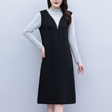 批发假两件套大码女装胖mm半高领休闲宽松显瘦长袖连衣裙子<b class='q'>春</b>秋季新款