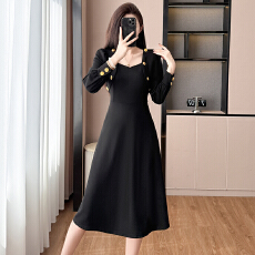 批发赫本风黑色气质中长款修身<b class='q'>连衣</b>裙子大码女装胖mm胖妹妹春秋季新款