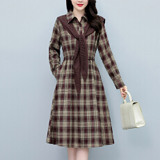 批发宽松休闲格子衬衫<b class='q'>连衣</b>裙长袖大码女装胖mm胖妹妹春秋季新款配披肩