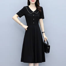 批发夏季新款大码<b class='q'>女装</b><b class='q'>胖</b>mm<b class='q'>时尚</b>洋气黑色修身显瘦短袖连衣裙阔太太