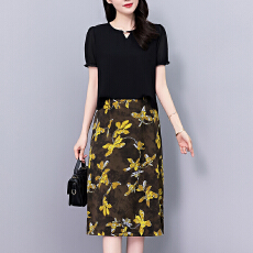 批发假两件套时尚洋气阔太太修身显瘦大码女装胖mm短袖<b class='q'>连衣裙</b>中长款夏