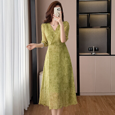 时尚洋气夏季轻薄透气雪纺连衣裙修身显瘦中长款阔太太女装妈妈装