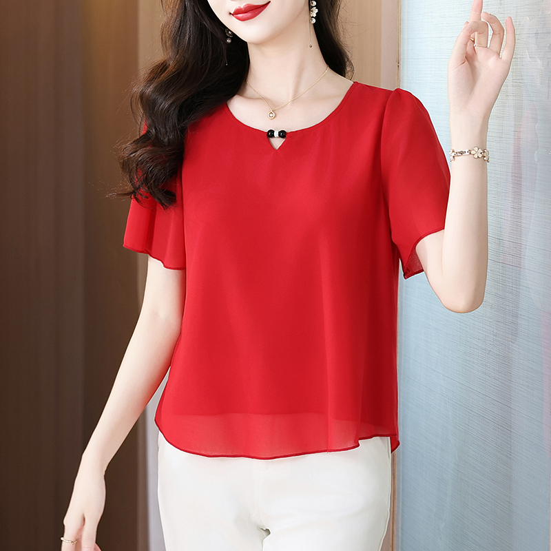 디자인 센스 패션 외국 가스 쉬폰 블라우스 맨위 빅 사이즈 여성 의류 지방 mm 반팔 여름 새로운 넓은 아내 여성 의류
