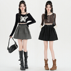 批发实拍 设计感<b class='q'>高腰</b>花苞裙半身裙伞裙女2025新款气质百搭小个子<b class='q'>短裙</b>