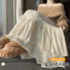 批发实拍 秋<b class='q'>冬</b>蕾丝拼接蝴蝶结蛋糕半身裙女高腰a字超仙气质百搭长裙