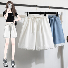 批发实拍甜辣chic<b class='q'>牛仔</b>短<b class='q'>裤</b>女夏季高腰显瘦阔腿A字大码百搭小个子花边