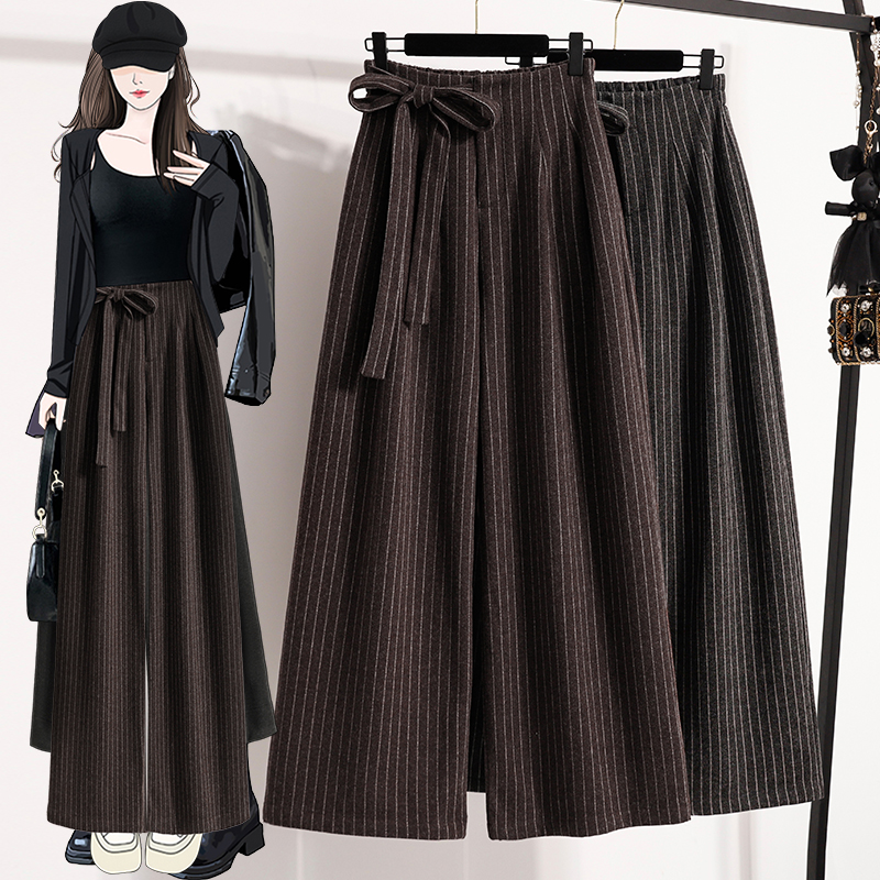 实拍大码裤女秋冬加厚毛呢羊绒阔腿裤美拉德梨型遮胯加长裤子