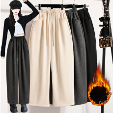 批发实拍羊绒大码复古慵懒抽绳口袋阔腿裤女宽松显瘦加厚加绒呢子弯刀