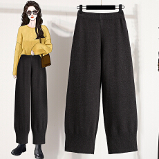 批发实拍软糯羊毛阔腿裤女大码小个子直筒休闲奶奶裤慵懒风针织糯米裤