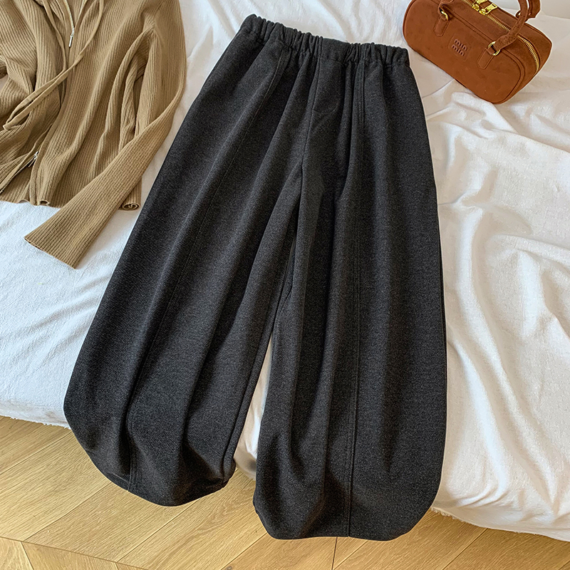 实拍松驰慵懒风垂感阔腿裤女秋冬遮胯裤子百搭宽松直筒长裤女裤