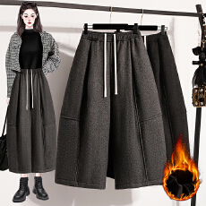 批发实拍大码抽绳高腰加绒羊绒八分阔腿裤女欧洲站秋<b class='q'>冬</b>宽松显瘦休闲裤