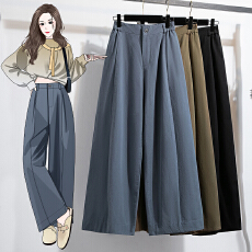 批发实拍大码新款韩版高腰显瘦休闲裤女宽松弯刀裤直筒阔腿长裤气球裤