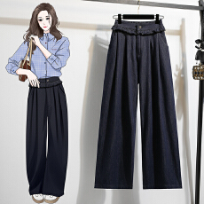 批发实拍亚麻高腰天丝棉舒适柔软垂坠显瘦直筒阔腿牛仔裤不掉色女