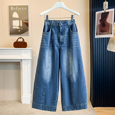 批发实拍美式宽松<b class='q'>牛仔</b>七分<b class='q'>裤</b>女夏2026浅蓝色小个子直筒显瘦八分短<b class='q'>裤</b>子