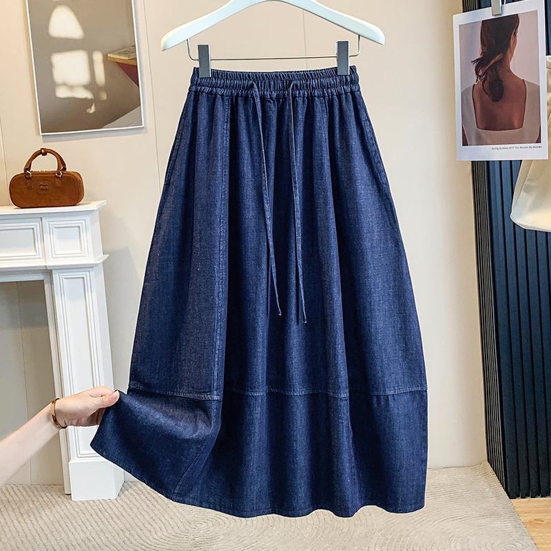 RY3809# 实拍牛仔不掉色半身裙中长款裙显瘦春季小个子宽松显瘦a字伞裙...