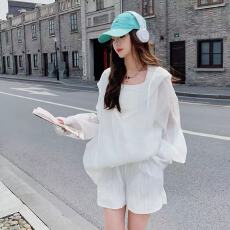 批发白色时尚防晒套装女夏2026新款高级感炸街休闲薄款<b class='q'>卫衣</b>短裤两件套