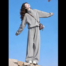 批发韩系松弛感百搭休闲运动服<b class='q'>套装</b><b class='q'>女</b>春季立领<b class='q'>卫衣</b>阔腿长裤宽松两件套