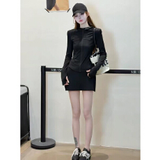 批发韩版休闲防晒套装裙女显瘦修身连帽拉链外套+高腰短裙<b class='q'>裤</b>两件套潮