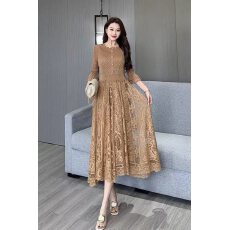 批发欧洲站2026早春新款时尚褶皱圆领拼接修身显瘦<b class='q'>连衣裙</b>中长款百褶裙