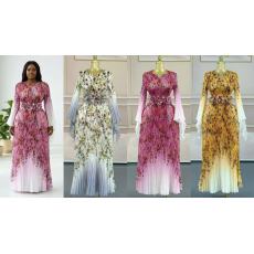 批发跨境欧美非洲女设计感褶皱收腰立体花朵装饰喇叭袖连衣裙印花裙