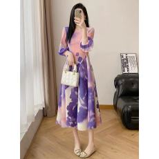 批发宫廷风褶皱连衣裙2026早春新款收腰渐变色显瘦花苞法式茶歇A字裙